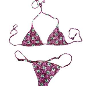 Floral Pink and Green Bikini Set